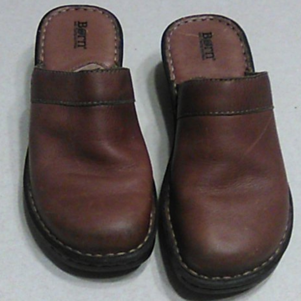 Kids brown leather Born mule shoes